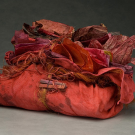 Elena Osterwalder: 'The Red Bag', 2008 Mixed Media Sculpture, Fashion. Artist Description:  Dyed woven cotton cloth with cochineal dyed paper tied with sisal twine.  ...