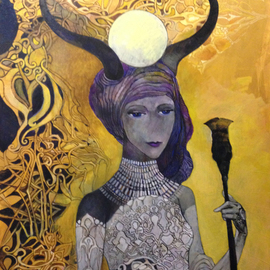Olga Zelinska: 'the goddess isis', 2017 Oil Painting, Fantasy. Artist Description: Isis is one of the great goddesses of antiquity, became a model for understanding the Egyptian ideal of femininity and motherhood.  The mother goddess, the goddess of fertility, love, fate, loyalty and the moon.  IsisaEUR