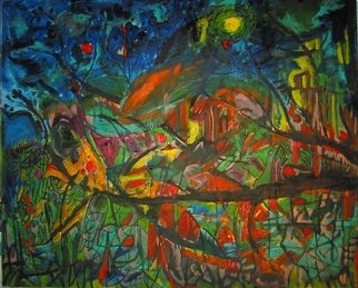 Padma Prasad: 'Landscape1', 2008 Oil Painting, Abstract Landscape.  This is a fall landscape with moon.  ...