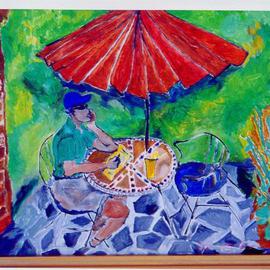 Padma Prasad: 'Man Sitting', 1999 Oil Painting, Figurative. Artist Description: The subject is in a meditative mood. The atmosphere is a hot summer afternoon. This painting is mostly about the enjoyment of color...