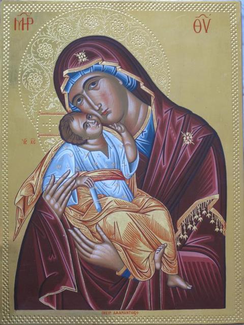 Artist Adamantia Karatza. 'Byzantine Icon Of Virgin Mary With Child' Artwork Image, Created in 2012, Original Painting Tempera. #art #artist