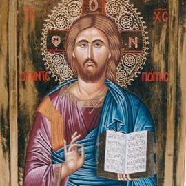 Adamantia Karatza: 'Religious icon of Jesus Christ Pantepoptis', 2012 Tempera Painting, Religious. Artist Description:    Hand painted religious icon on wood panel with eggyolk tempera and real gold sheets on background- burnished gilding- under all traditional rules of byzantine art. The halo is crafted by hand.   ...