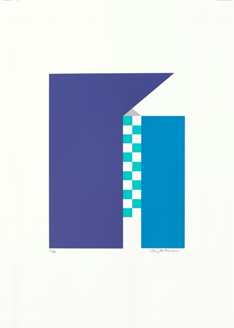 Birgitte Hansen  'Blue Houses', created in 1985, Original Printmaking Serigraph.