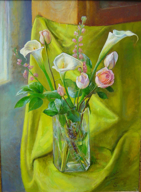Artist Parnaos Surabischwili. 'Callas And Roses' Artwork Image, Created in 2006, Original Painting Oil. #art #artist