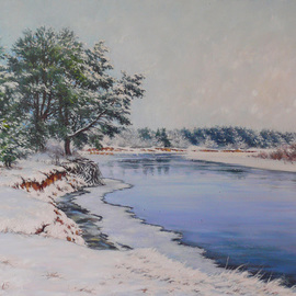 Petr Parkhimovitch: 'roots in water', 2015 Oil Painting, Landscape. Artist Description: Frost and snow. Pine tree on the edge of the river bank. Some of the roots in water.Original paintingOil on canvasThe artwork on the stretcher, without a frame, signed on the front and back side, has a Certificate of Authenticity, certified by expertise.Offer your ...