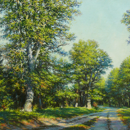 Petr Parkhimovitch: 'summer calmness', 2015 Oil Painting, Landscape. Artist Description: Summer, sun, forest, oaks, roadThe artwork on the stretcher, without a frame, signed on the front and back side.Summer sunny day. Roadside stately oaks create an atmosphere of peace and tranquility. ...