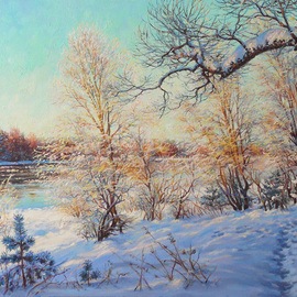 Petr Parkhimovitch: 'to spring', 2016 Oil Painting, Landscape. Artist Description: snow, coast, March, sun, river...