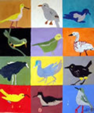 Patrice Tullai: 'endangered birds of   kauai  hawaii', 2003 Oil Painting, Naive. Artist Description:  oil painting of endangered birds of hawaii, colorful, contemporary, fun, accurate, childlike, and true ...