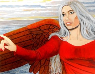 Patrick Lynch: 'My Soul Shall Sail The Silent Unknown Sea', 2015 Acrylic Painting, Romance.  A winged woman with grey hair gestures towards the unknown.     ...