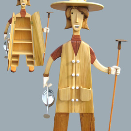 Paul Carbo: 'The Gardener', 2007 Wood Sculpture, Famous People. Artist Description:  Custom, handmade, free- standing, stained wood cabinet as life- size caricature of The Gardener ...