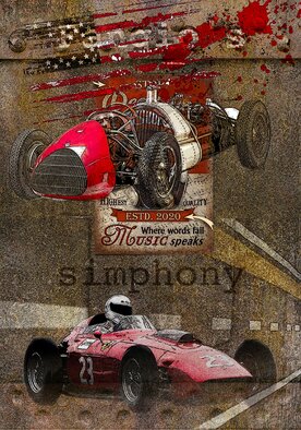 Pauldavid Redfern: 'fangio simphony', 2021 Digital Art, Automotive. The MotoringArt series, also published on Classic Wheels, is dedicated to the world of historic cars from the  Mickey Mouse  to the American  Hot Rods  of the Sixties. Some works from the series are at the Moca virtual museum in New York State....