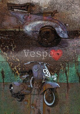 Pauldavid Redfern: 'for ever vespa', 2021 Digital Art, Automotive. The MotoringArt series, also published on Classic Wheels, is dedicated to the world of historic cars from the  Mickey Mouse  to the American  Hot Rods  of the Sixties. Some works from the series are at the Moca virtual museum in New York State....