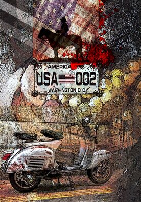 Pauldavid Redfern: 'washington dc on vespa', 2022 Digital Art, Automotive. The MotoringArt series, also published on Classic Wheels, is dedicated to the world of historic cars from the  Mickey Mouse  to the American  Hot Rods  of the Sixties. Some works from the series are at the Moca virtual museum in New York State....