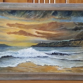 Paul Dudas: 'lighthouse', 2020 Acrylic Painting, Beach. Artist Description: Secret Beach and the Lighhouse at dusk, with surf, sand, waves, cliffs, and warm tropical colors at sunset. . . ...
