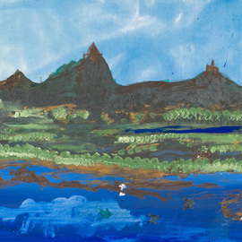 Paul Freeman: 'Turtles Upriver', 2011 Acrylic Painting, Landscape. Artist Description:  acrylic painting on canvas    ...