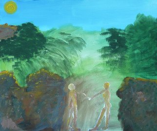 Paul Freeman: ' People Walking Hand in Hand Through Rock Canyon into the Forest', 2007 Acrylic Painting, Undecided. 
