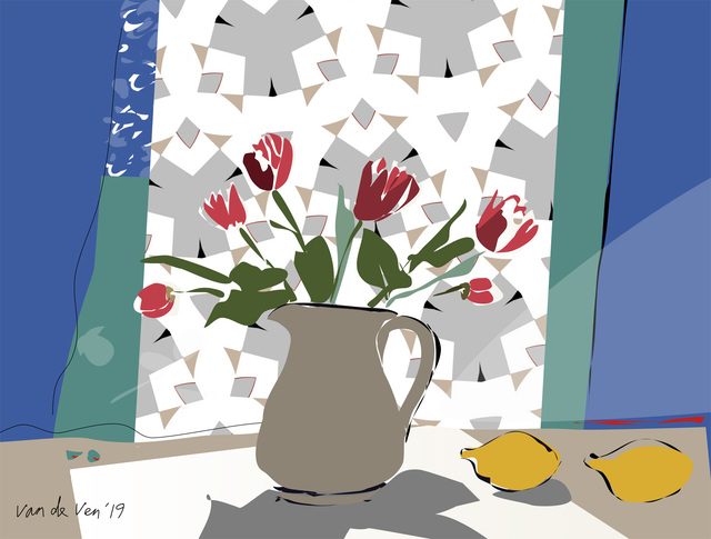 Van De  Ven  'Tulips And Lemons Digital Vector', created in 2019, Original Digital Art.