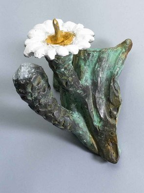 Paul Orzech: 'Cactus Flower with Bud Wall Hanging', 2004 Bronze Sculpture, Floral. A life like bronze reproduction of the Saguaro Flower and its bud. The white and yellow patina wash reproduces the coloration of the actual flower. The green patina reproduces the color of the Saguaro Cactus.  The wall hanging adds a spot of color to any wall or as a wall ...