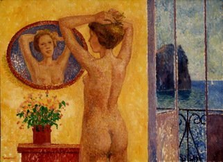 Pavel Tyryshkin: 'At a mirror', 2008 Oil Painting, Interior.   The morning fisherman         At a mirror               ...