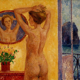 Pavel Tyryshkin Artwork At a mirror, 2008 Oil Painting, Interior