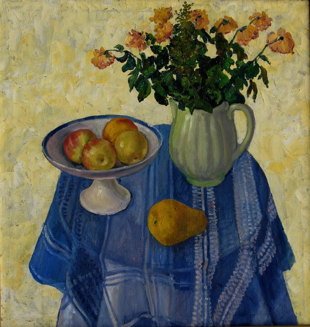 Artist Pavel Tyryshkin. 'Blue Tablecloth' Artwork Image, Created in 2006, Original Painting Oil. #art #artist