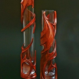 Pair Of Interior Vases Marion Carved Of Rose Wood, Pavel Sorokin