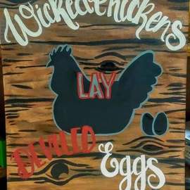 Ceejay Farve: 'chicken', 2021 Acrylic Painting, Birds. Artist Description: I also make signs kitchen signs and sayings one for every room in your home. All hand painted. ...