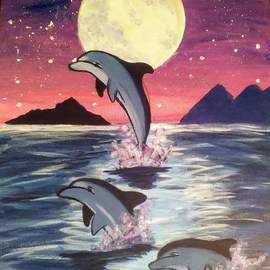 Ceejay Farve: 'her dream', 2021 Acrylic Painting, Beach. Artist Description: My mom passed away recently. Just loved dolphins  she had cancer and we planned to take her swimming with them but she passed away before we got the chance. So I just painted it for her sorta...