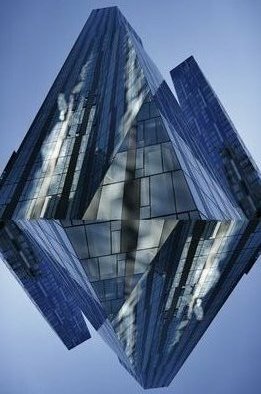 Peter C. Brandt: 'waterline diamond', 2021 Color Photograph, Architecture. a mirrored image of the condo tower at The Waterline complex in the upper west side of Manhattan  NYC ...