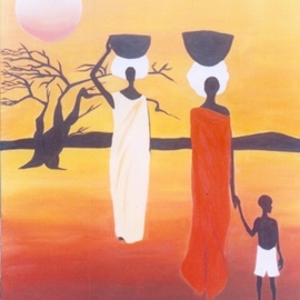 Peter Odeh: 'DAUGHTERS OF AFRICA', 2008 Acrylic Painting, Culture. Artist Description:  Daughters of Africa is a painting which tells us about the daily struggles of the African woman, as she rises at dawn to undertake her daily chores until dusk when she goes to sleep. It is a painting dedicated to all mothers as the strive to contribute to ...