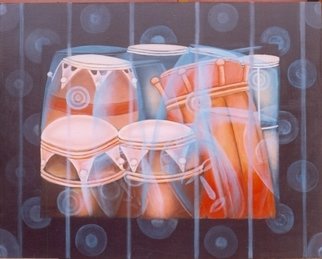Peter Odeh: 'DRUMS OF PROPHECY', 2008 Acrylic Painting, Culture.  Drums of prophecy is a collection of African drums known as talking drums. These drums are used to disseminate information simply by beating without actually saying a word. These drums are beating st special occasions and festivals.  ...