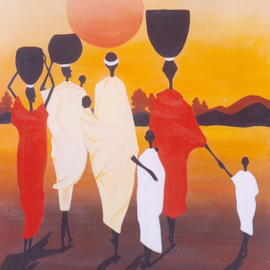 Peter Odeh: 'GOING HOME', 2008 Acrylic Painting, Culture. Artist Description:  This painting[ going home] , depicts the commercial activities of the African family, as they go to the market to trade, and asthey return home after the day's sales.      ...