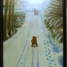 James Emerson: 'Farewell to Youth', 2000 Oil Painting, Americana. Artist Description:  Children enjoying the winter snow, last fling of youth.       ...