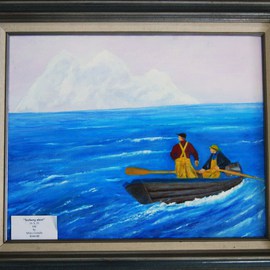 James Emerson: 'Iceberg Alert', 2011 Oil Painting, Seascape. Artist Description:  Spotting trouble before it is              Fisher folk facing the weather off the Grand Banks fishing ground off the Canadian and Maine coast.  ...