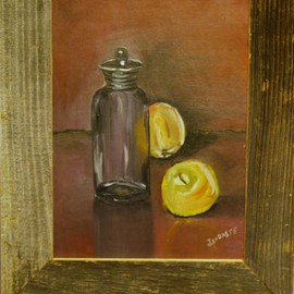 James Emerson: 'Still Life with Apples', 2000 Oil Painting, Still Life. Artist Description:  Glass jar with winter apples on table    ...