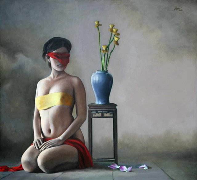 Chau Pham  'Lotus02', created in 2010, Original Painting Oil.