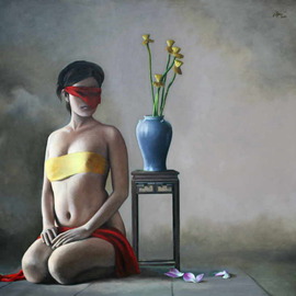 Chau Pham: 'Lotus02', 2010 Oil Painting, Surrealism. Artist Description:  Vietnamese's beauty & space ...