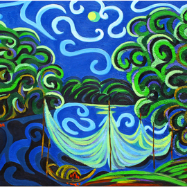 Pham Kien Giang: 'Moon Night', 2011 Oil Painting, Landscape. 