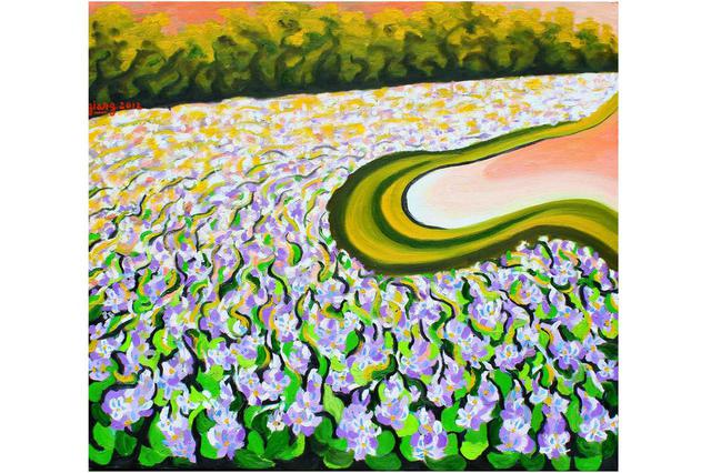 Pham Kien Giang  'Water Hyacinth Flowers', created in 2012, Original Painting Oil.