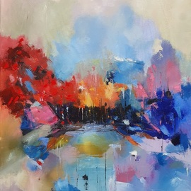 Stewart Phillips: 'enlighten horizon', 2023 Oil Painting, Abstract. Artist Description: Abstract landscape  using impasto  technique using mainly palette knife...