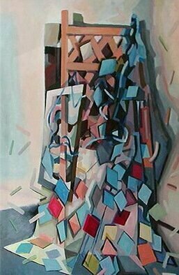 Phillip Flockhart: 'and so was picasso', 1997 Acrylic Painting, Gestalt. Influenced by Cubism a further exploration of disseminating the picture plane . . .  looking through and beyond...