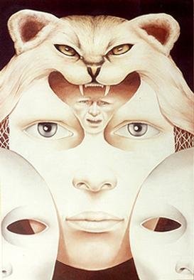 Artist Philip Hallawell. 'Masks' Artwork Image, Created in 1978, Original Illustration. #art #artist