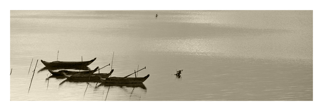 Artist Jean Dominique  Martin. 'Laos Mekong River Fishing Boat' Artwork Image, Created in 2015, Original Photography Mixed Media. #art #artist