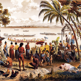 Laos Mekong River scene Lithography By Jean Dominique  Martin