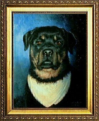 Michael Pickett: 'Guenther With His Tan Scarf', 2005 Acrylic Painting, Dogs. Artist Description:  Guenther was born 12- 25- 1997 and passed away in 2005. His ashes were mixed into the paint.  Guenther loved his scarf, it was like his security blanket. he wore it all the time....