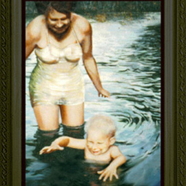 Michael Pickett: 'Learning How To Swim ', 1991 Acrylic Painting, People. 