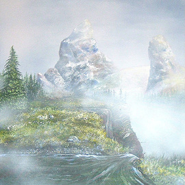 Michael Pickett: 'Paradise ', 2008 Acrylic Painting, Landscape. Artist Description:  This surreal landscape symbolizes a paradise high in the mountains where nothing really lives because of its high altitude.  ...