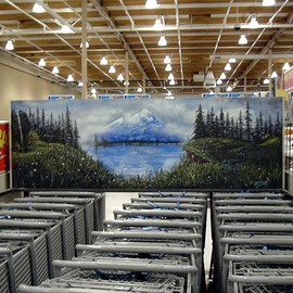 Michael Pickett: 'Snow Cap Mountain ', 1998 Acrylic Painting, Landscape. Artist Description:  This mural was commissioned by Wal- Mart Store 2538 Delta Oaks Eugene, Oregon. ( USA)...