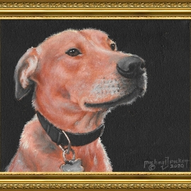 Michael Pickett: 'dexter', 2020 Acrylic Painting, Dogs. Artist Description: Dexter is part Bloodhound and Pit- Bull, we call him the yellow mutt puppy. . you can learn how to paint Dexter at pickettonline. com...
