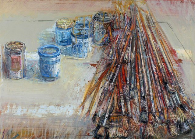 Artist Pierluigi Romani. 'Still Life With Brushes' Artwork Image, Created in 1995, Original Mixed Media. #art #artist